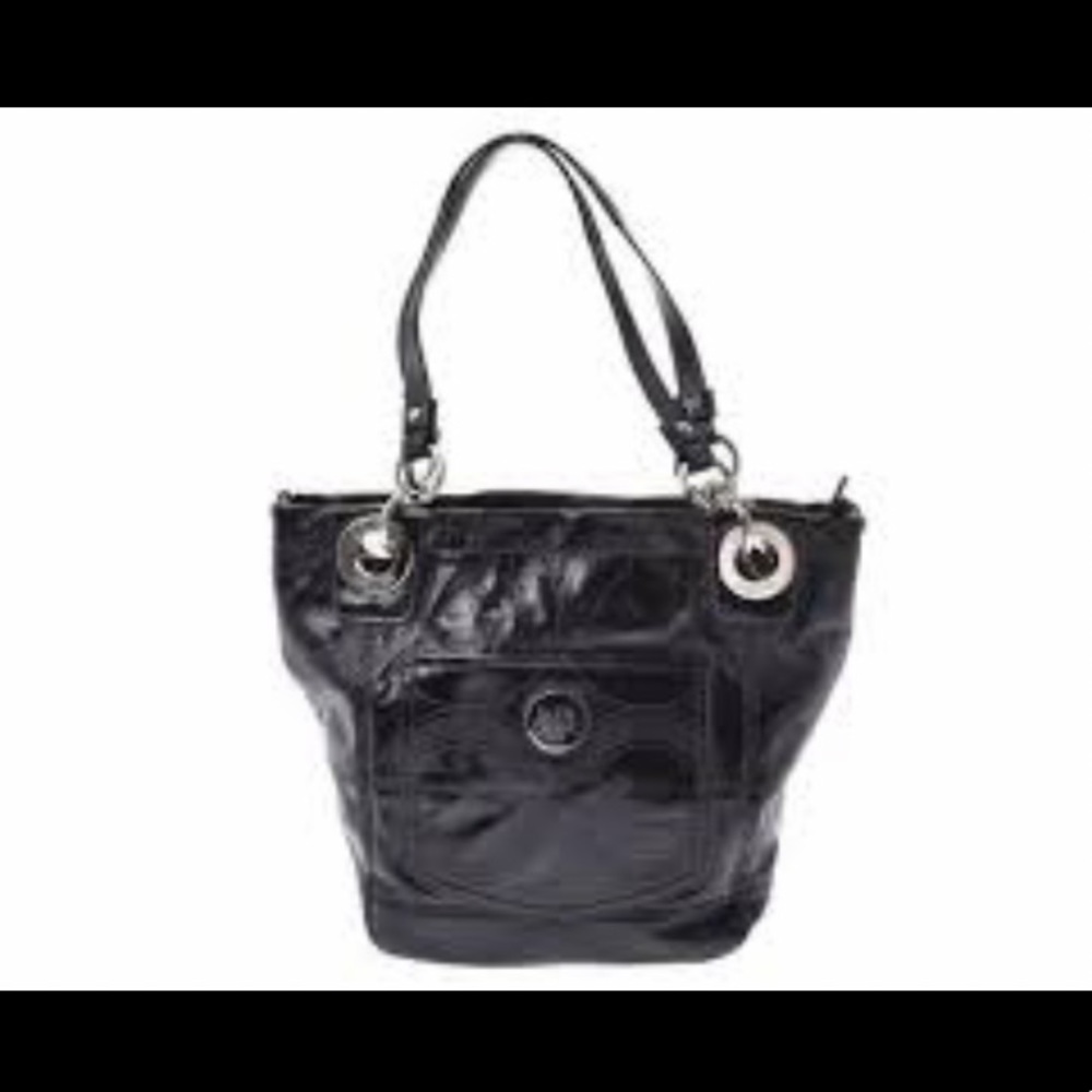 Coach Alex Black Stitched Patent Leather Shoulder Bag Tote